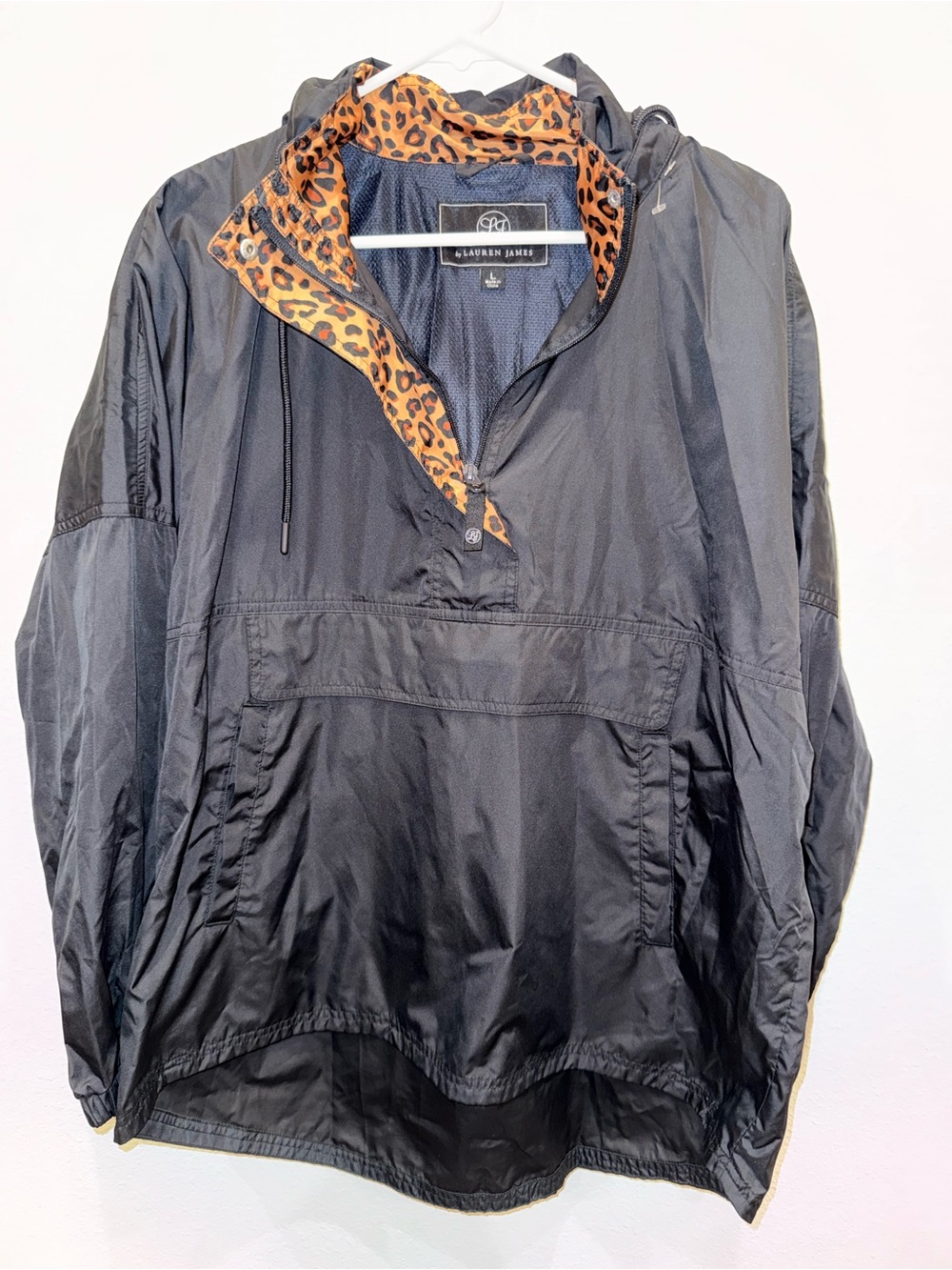 Lauren James Black Bomber Anorak with Leopard Trim